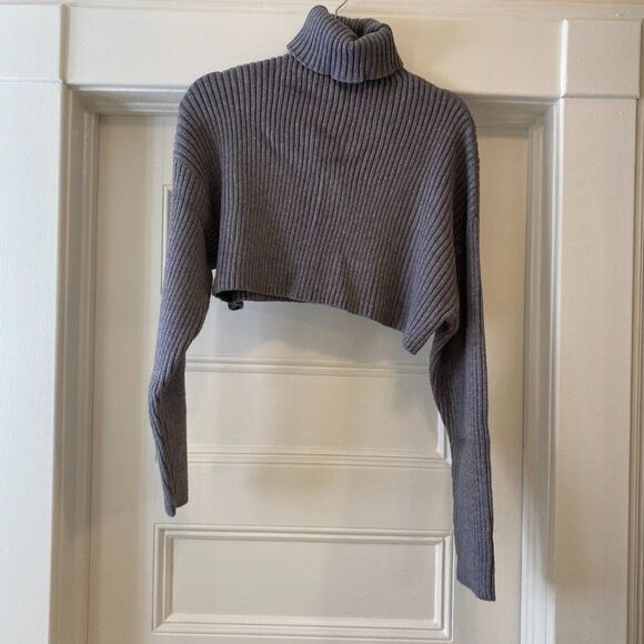 NWT Anthropologie Grey Turtleneck Cropped Sweater - Picture 3 of 4